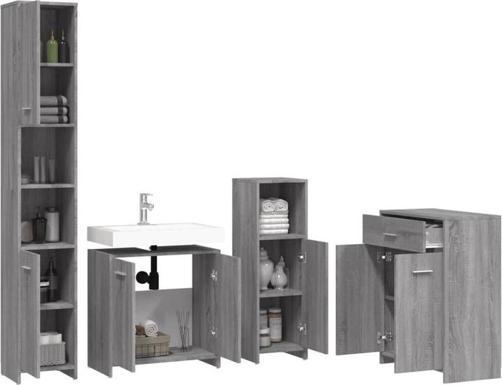 Produktbild VidaXL Badmöbel Set Badezimmermöbel Set Badezimmerschrank 4 tlg. Grau Sonoma