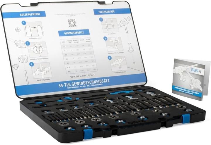 Actual product image GSR 48 pcs HSS threading assortment with internal and external thread guides M3-M12
