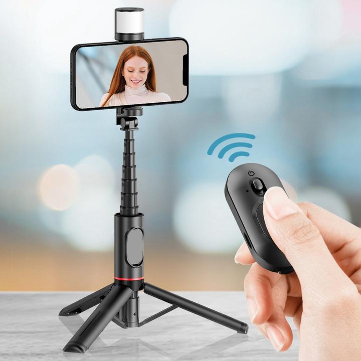 Produktbild Deltalabs Selfie Stick Tripod Stativ Halterung mit LED + Bluetooth Fernauslöser