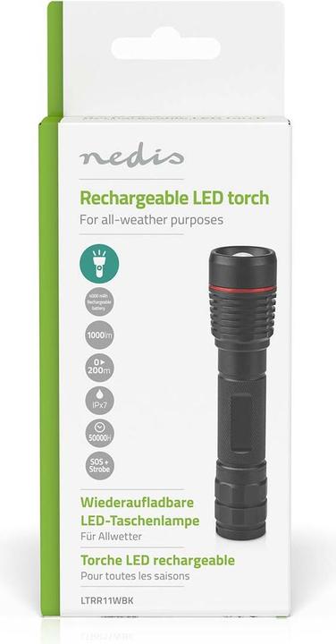Actual product image Nedis LED torch, full metal housing, IPX7, 200 metre light range (3.40 cm, 1000 lm)