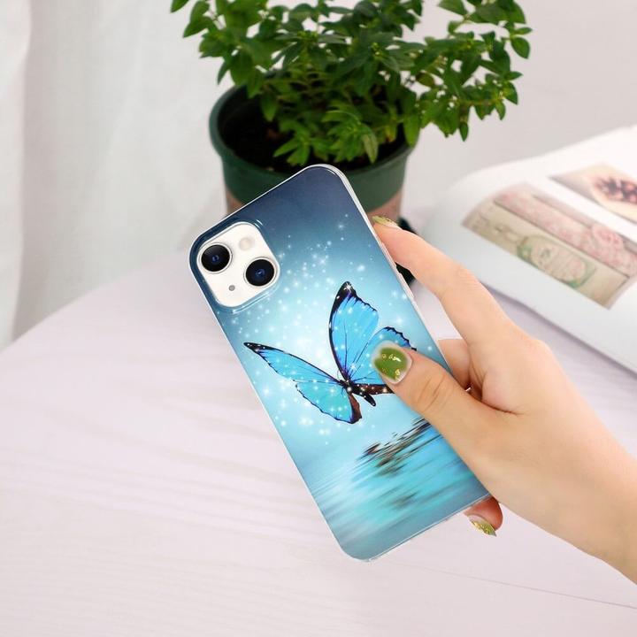Image du produit Cover-Discount iPhone 15 Plus - Étui en silicone phosphorescent Blue Butterfly (Apple iPhone 15 Plus)