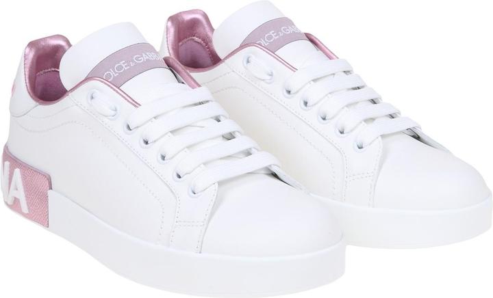 Produktbild Dolce & Gabbana portofino leather sneakers in white and pink (37)