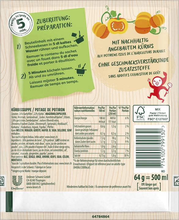 Nährwerte und Zutaten Knorr Kürbissuppe