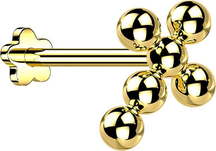 Produktbild Star Piercing Micro Threadless Labret Blume vergoldet Kreuz Kugeln (ohne Messing, Titan G23)
