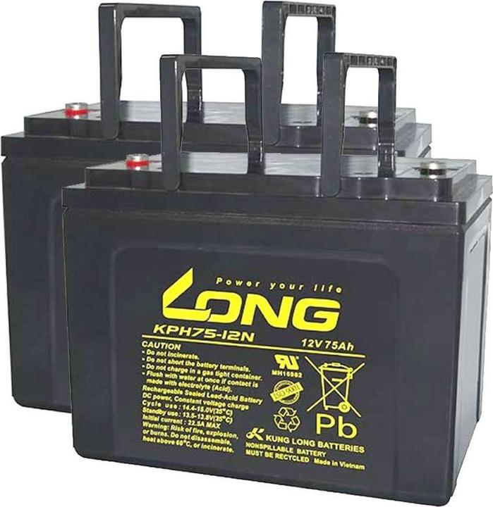 Kung Long Akku passend für Vermeiren Carpo 4, 12V 75Ah 2 Stück für 24V Elektromobil E Scooter AGM (12V, 75 A)