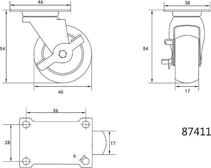 Image du produit Toya Frein polypropylène pivotant VOREL 40 mm