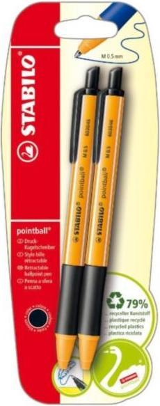 Actual product image STABILO pointball 2 blister black B-43718-10 (Black, Orange, 2 x)