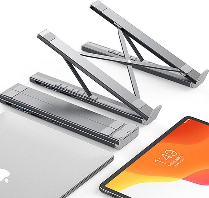 Actual product image Choetech 7in1 Laptop Stand Docking Station HUB-M48 (black) (USB-C, 7 Ports)