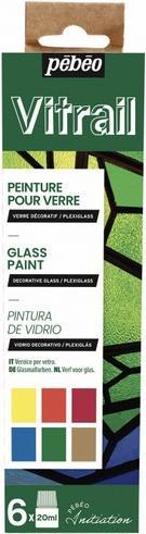 Actual product image Pebeo Set Vitrail Initiation 6 Assorted Bottles (Sky blue, Crimson, Orange, Chartreuse Green, Lemon, Gold, 20 ml)