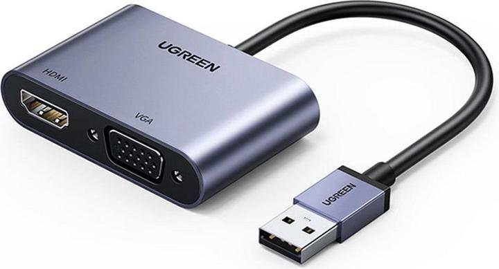 Produktbild Ugreen adapter converter USB - HDMI 1.3 (1920 x 1080@60Hz) + VGA 1.2 (1920 x 1080@60Hz) gray (CM449) (USB 3.0, 1.70 cm)