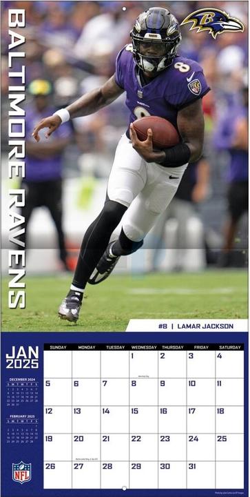 Actual product image NFL - Baltimore Ravens - 30.5 x 30.5 cm team wall calendar 2025 (30.5 x 30.5 cm, French, Italian, Spanish, German, English)