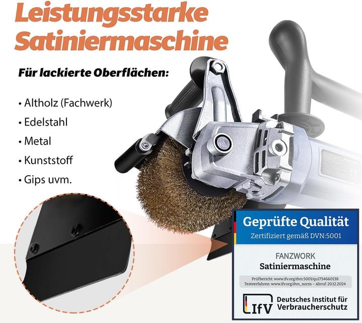Produktbild Fanztool 1500 Watt Satiniermaschine Set mit Messing und Nylon Buerste (Bürstenschleifer, 1500 W)