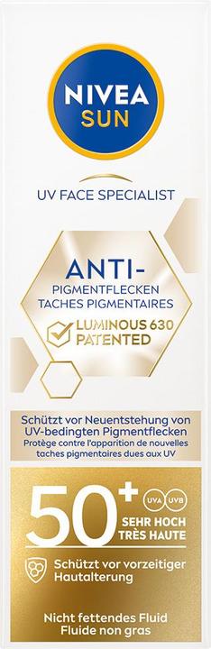 Actual product image NIVEA Sun UV Face Luminous Anti-Pigments FPS50 (Sun cream face, SPF 50, 40 ml, 500 g)