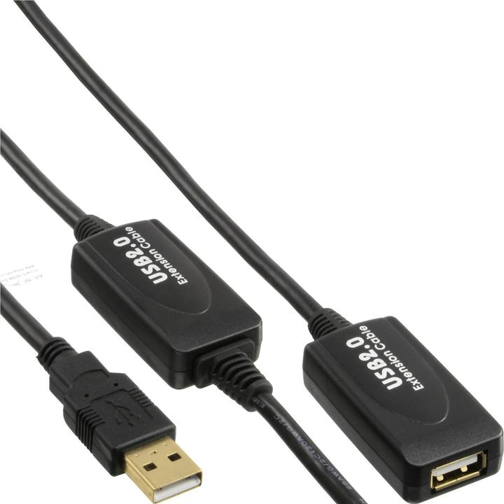Produktbild InLine USB 2.0 Aktiv-Verlaengerung 15m mit Signalverstaerkung / Repeater Stecker A an Buchse A 10m (15 m, USB 2.0)