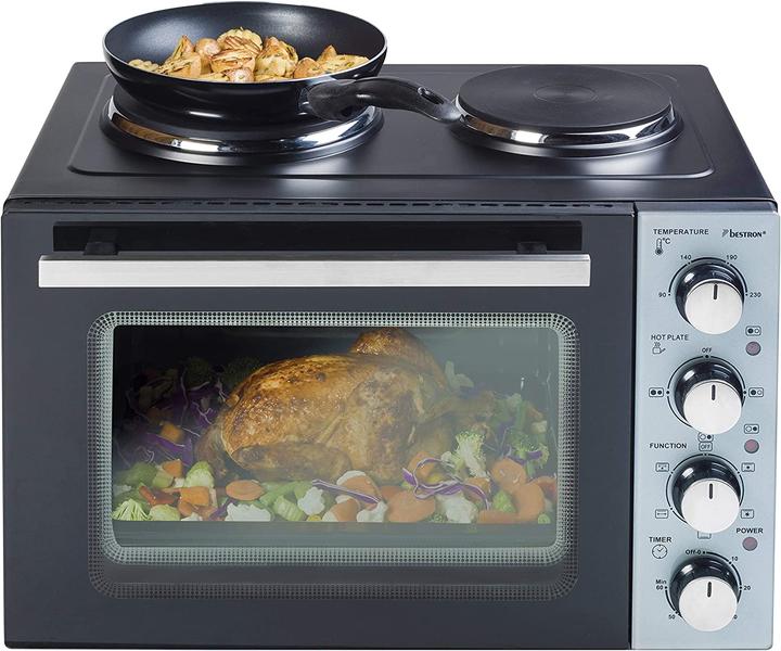 Produktbild Bestron Kleinküche (Grill - Backofen mit Doppelkochplatte) Inkl. Drehspiess und umluftfunktion