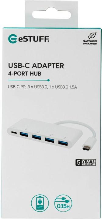 Image du produit eSTUFF USB-C Charging hub USB 3.2 Gen 1 (3.1 Gen 1) Type-C (USB-C, 4 Ports)