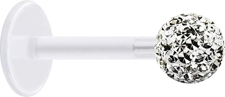 Actual product image Star Piercing Micro Labret transparent with crystal ball silver and epoxy protection layer (Surgical steel 316L, without brass, Bioflex)