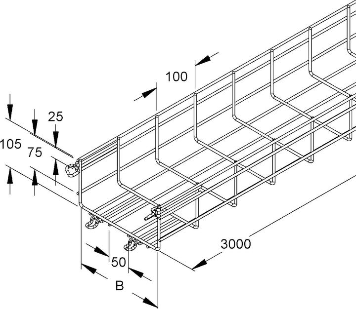 Produktbild Niedax NIE MTC 105.400 E4 Gitterrinne U-form m.angeschw. Verb.105x400x3000mm CITO Ede