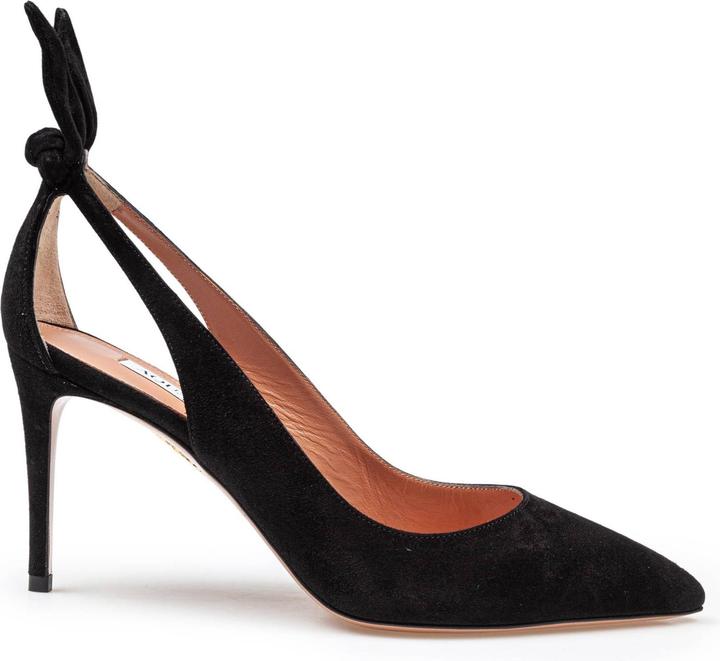 Actual product image Aquazzura bow tie pump 85 in black suede (39)
