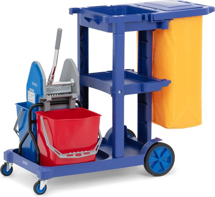 Produktbild Ulsonix Reinigungswagen Putzwagen mit Presse, 2 Eimern, 3 Ablagen, 65-l-Sack 200 kg (200 kg)