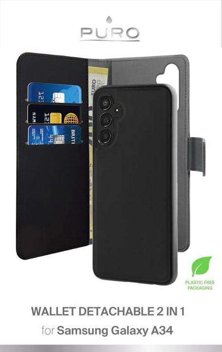 Actual product image Puro Wallet Detachable Samsung A34 5G A346 2w1 czarne/black PUSGA34BOOKC3BLK (Samsung Galaxy A34 5G)