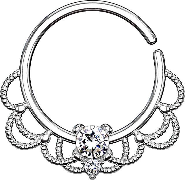 Star Piercing Septum Ring silber filigran mit Kristall silber (Messing)