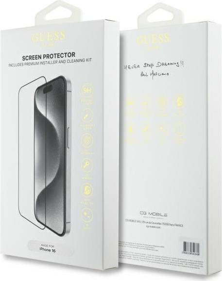 Guess SzkÅo hartowane Screen Protector 2.5D Outline na iPhone 16 (1 Stück, Apple iPhone 16)