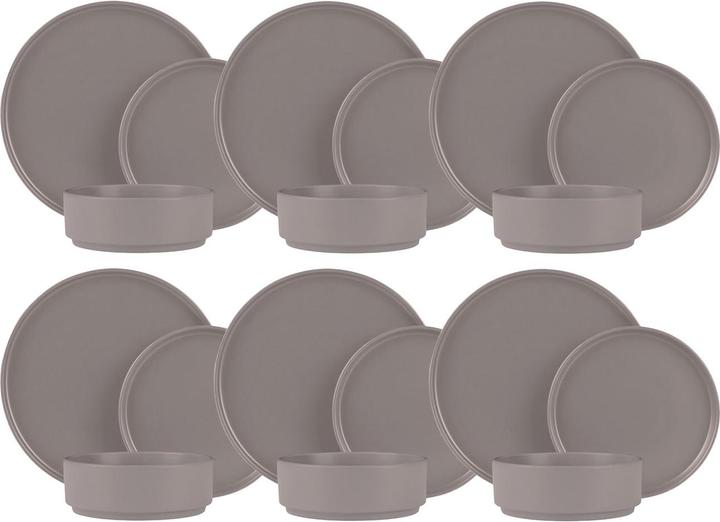 Actual product image BerlingerHaus Design crockery set made of stoneware, 18 pieces, stackable, taupe matt (18 Piece)