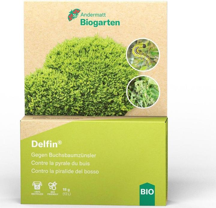 Produktbild Andermatt Biogarten Delfin gegen Buchsbaumzünsler (Spanner, Eulenraupen, Kohlschabe, Frostspanner, Prozessionsspinner, Buchsbaumzünsler, Weisslinge, Traubenwickler, Gespinstmotten)