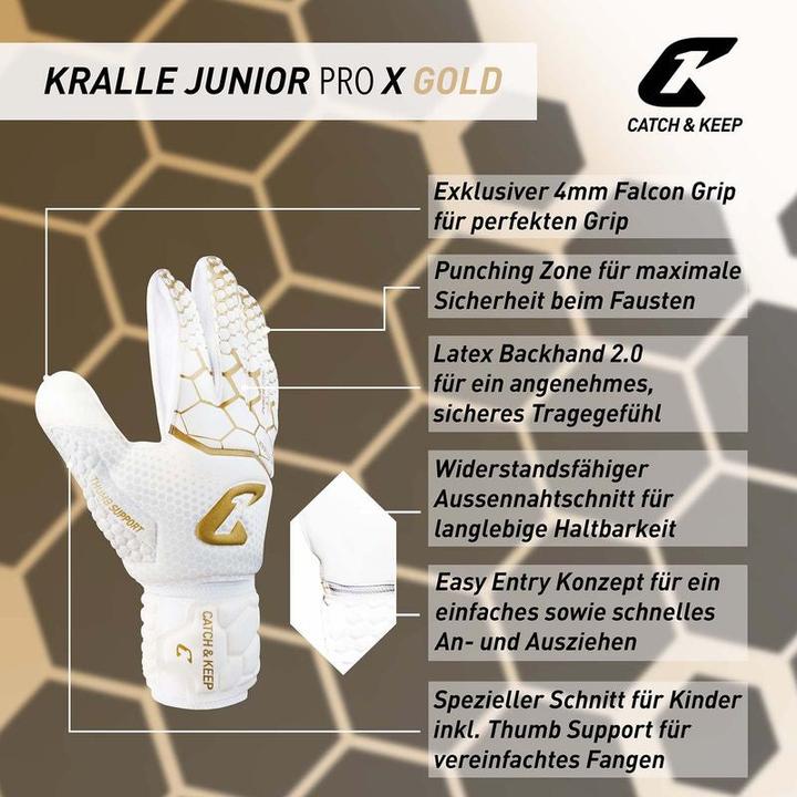 Produktbild Catch & Keep Fussballhandschuhe Kralle Junior Pro 3.0 Gr. 6 Golden Torwart Keeper Goalie Handschuhe (6)