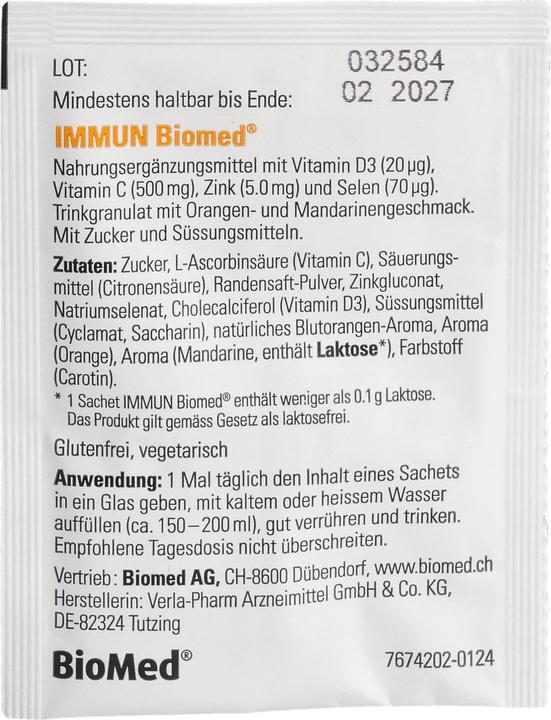 Nutritional values and ingredients Biomed Immune granules 20 bags (20 Piece, Granulate, 137 g)