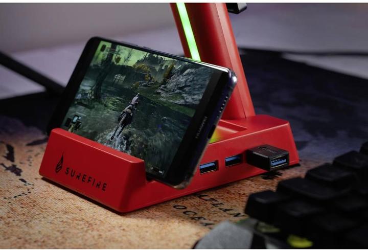 Produktbild Verbatim Vinson N2 Headsetstandhub Red Dualbalance Gaming Headset Hub