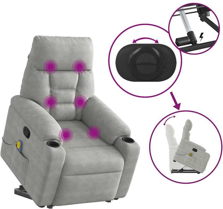 Immagine prodotto VidaXL Poltrona massaggiante con ausilio stand-up Tessuto in microfibra grigio chiaro Poltrona relax
