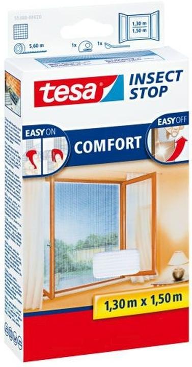 tesa Insektenschutz COMFORT für Fenster, mit Klettband, selbstklebend, ohne Bohren (130 x 150 cm)