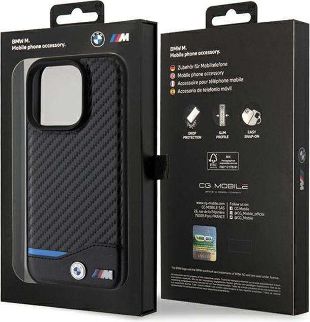 Immagine prodotto BMW BMHMP15X22NBCK Custodia rigida in pelle Carbon MagSafe per iPhone 15 Pro Max 6,7" in pelle/nero (Apple iPhone 15 Pro Max)