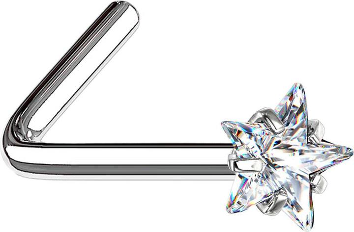 Star Piercing Nasenstecker gewinkelt silber Kristallstern silber gefasst (ohne Messing, Chirurgenstahl 316L)
