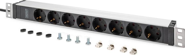 Digitus Steckdosenleiste mit Aluminiumprofil, 8-fach Schutzkontaktsteckdose, 2 m Zuleitung, IEC C20 Stecker