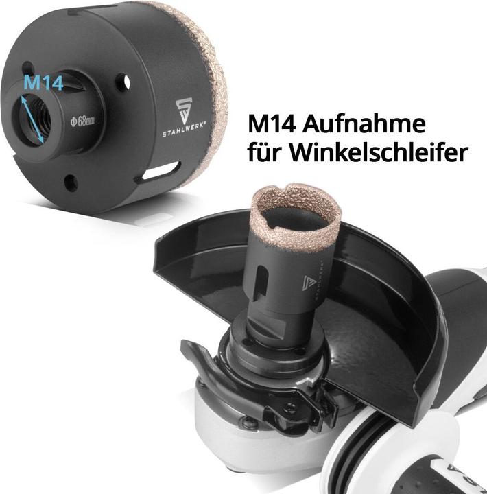 Produktbild Stahlwerk Diamant-Bohrkronen 10er Set 6-68 mm M14 für Winkelschleifer (68 mm)