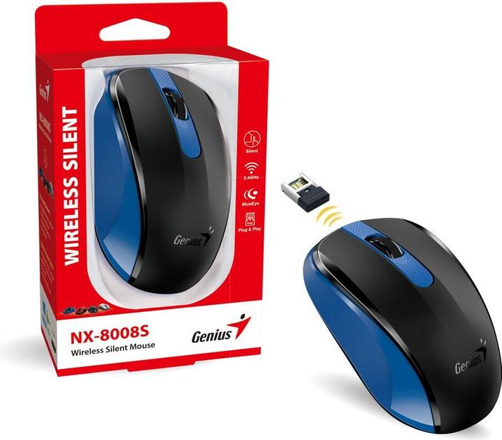 Produktbild Genius bezdrÃ¡tovÃ¡ tichÃ¡ myÅ¡ NX-8008s modrÃ¡ (Kabellos)