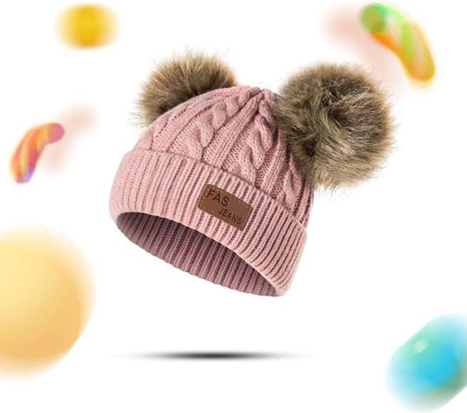 Actual product image MU Classic Knitted hat with 2 pom poms (One size)