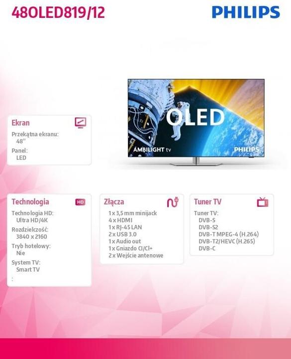 Produktbild Philips 48OLED819/12 48" (121cm) OLED 4K Ambilight TV (48", OLED, 4K)