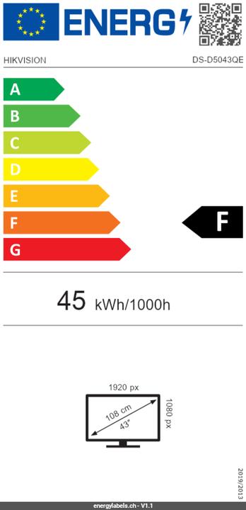 Energie-Label Hikvision DS-D5043QE - 108 cm (42.5 Zoll) - 1920 x 1080 Pixel - Full HD - LED - 8 ms - Sch (1920 x 1080 Pixel, 42.50")