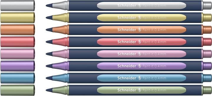 Actual product image Schneider Rollerball Paint-it (gold metallic, vintage green metallic, vintage red metallic, Silver Metallic, polar blue metallic, frosted violet metallic, Rose Metallic, Metallic Copper, 8 x)