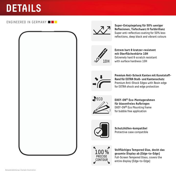 Nutritional values and ingredients Displex Premium Glass, Full Cover Anti-Reflex Panzerglas (1 Piece, Apple iPhone 16 Pro)