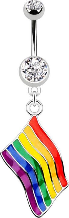 Star Piercing Banane silber mit zwei Kugeln Kristall silber Anhänger Flagge Pride (Chirurgenstahl 316L, Messing)