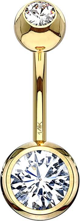 Star Piercing Banane 14k gold mit zwei Kugeln Kristall silber (14k Gold)