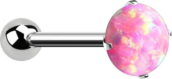 Star Piercing Micro Threadless Barbell silber mit Kugel und Opal pink gefasst (ohne Messing, Titan G23)