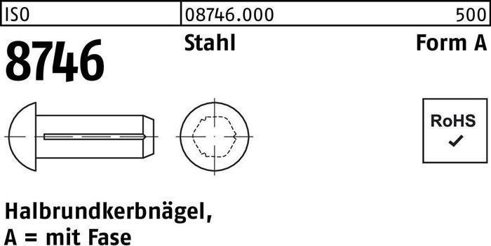 Immagine prodotto Chiodo mezzo tondo scanalato ISO 8746 con smusso 5 x 10 acciaio ISO 8746