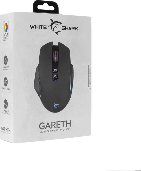 Actual product image White Shark Gaming mouse Gareth Black with RGB illumination (Cable)