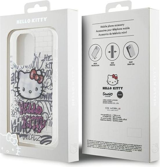 Actual product image Hello Kitty HKHCP13XHDGPHT iPhone 13 Pro Max 6.7" biały/white hardcase IML Kitty On Bricks Graffiti (Apple iPhone 13 Pro Max)